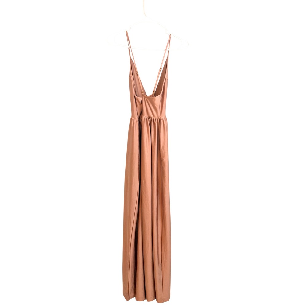 Urban Outfitters Women Rose Gold Satin Very Wide Leg Jumpsuit V-Neck. Pockets Sm - Picture 2 of 8